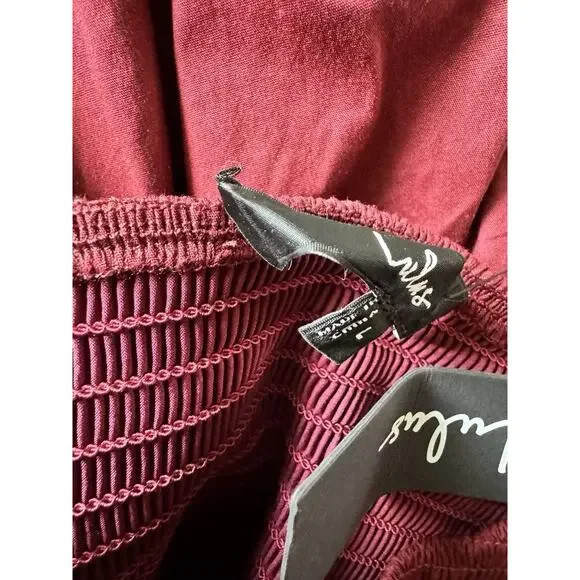 NWD Lulus Tandria Burgundy Smocked Sleeveless Midi Dress Size Large - Picture 9 of 9